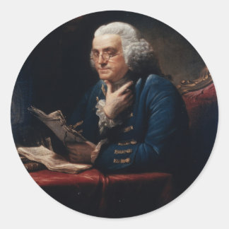 Adesivo Redondo Retrato aproximado, Benjamin Franklin Pai Fundador