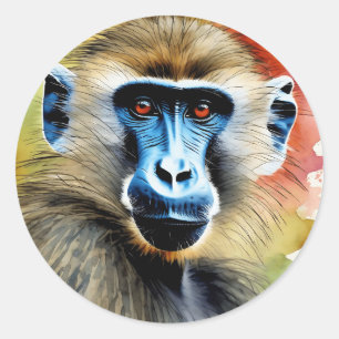 Adesivo Redondo Retrato Baboon Watercolor
