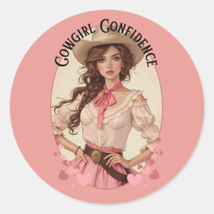 Adesivo Redondo Retrato da Moda Ocidental da Coquette Cowgirl
