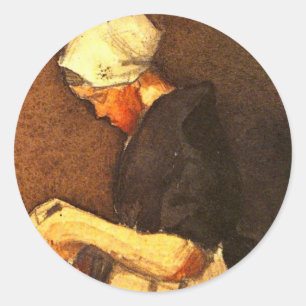 Adesivo Redondo Retrato da Mulher Scheveningen por Vincent van Gog
