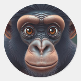 Adesivo Redondo Retrato de anime chimpanzé doido e engraçado