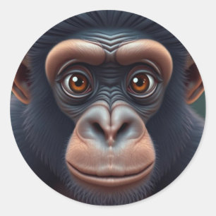Adesivo Redondo Retrato de anime chimpanzé doido e engraçado