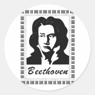 Adesivo Redondo retrato de beethoven com quadro-chave de piano