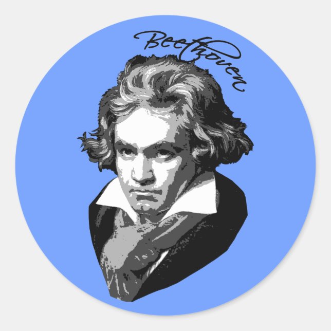 Adesivo Redondo Retrato de Beethoven em T-shirts, Mugs, presentes (Frente)