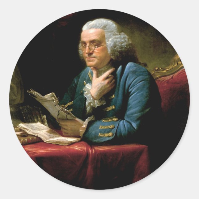 Adesivo Redondo Retrato de Benjamin Franklin (Frente)