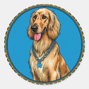 Adesivo Redondo Retrato de Cachorro em Moldura Ornamentada