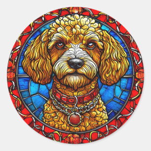 Adesivo Redondo Retrato de Cachorro em Vidro Colorido