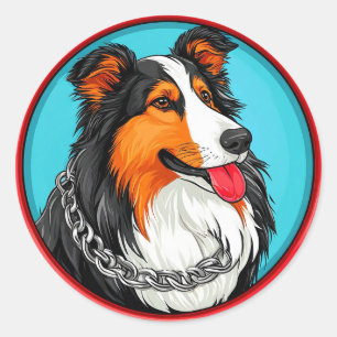 Adesivo Redondo Retrato de Cachorro Estilo Artístico Ornamentado
