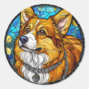Adesivo Redondo Retrato de Cão Corgi
