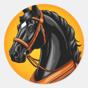 Adesivo Redondo Retrato de Cavalo Preto Elegante