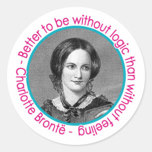 Adesivo Redondo Retrato de Charlotte Bronte com citações