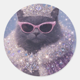 Adesivo Redondo Retrato de Fantasia Brilhante da Rainha Gata Glamo