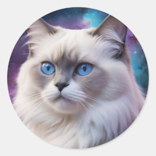 Adesivo Redondo Retrato de Gato Birman Celestial