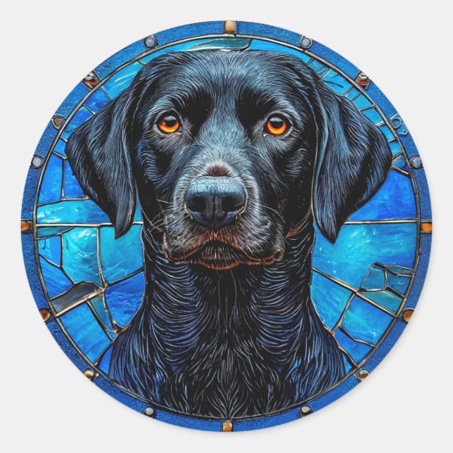Adesivo Redondo Retrato de Labrador Preto 🐾 Arte de Amante de Cãe (Frente)