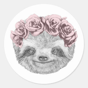 Adesivo Redondo Retrato De Lama  Fios De Cabeça Floral