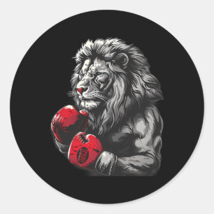 Adesivo Redondo Retrato de Leão de Boxe Motivo Vida Selvagem Kickb