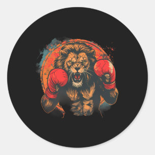 Adesivo Redondo Retrato de Leão de Boxe Motivo Vida Selvagem Kickb