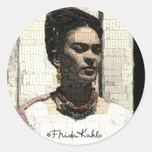 Adesivo Redondo Retrato de matéria têxtil de Frida Kahlo