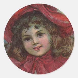 Adesivo Redondo Retrato de menina com chapéu vermelho infantil vit