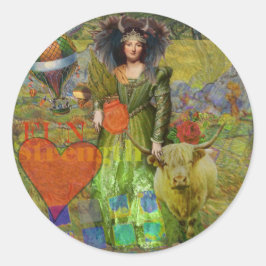 Adesivo Redondo Retrato de mulher clássica Touro Vintage Arte Góti