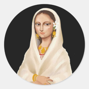 Adesivo Redondo Retrato de Mulher Elegante   Ilustração de Arte Cu