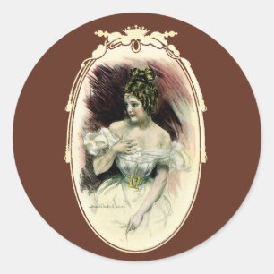 Adesivo Redondo Retrato de Noiva Antiga, Christy Girl Vintage