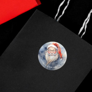 Adesivo Redondo Retrato de Papai Noel Vermelho e Branco Adorável e
