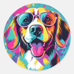 Adesivo Redondo Retrato de pop Art Beagle