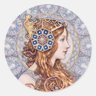 Adesivo Redondo Retrato de Rainha Art Nouveau