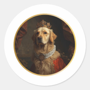 Adesivo Redondo Retrato de Rainha Renascentista Golden Retriever