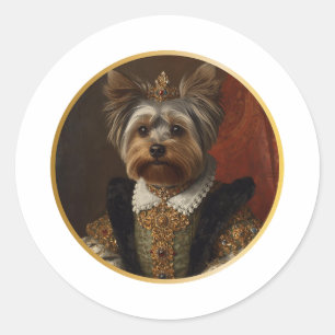 Adesivo Redondo Retrato de Rainha Renascentista Yorkshire Terrier