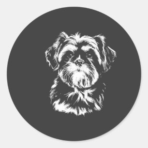 Adesivo Redondo Retrato de Shih Tzu Roupas Minimalistas