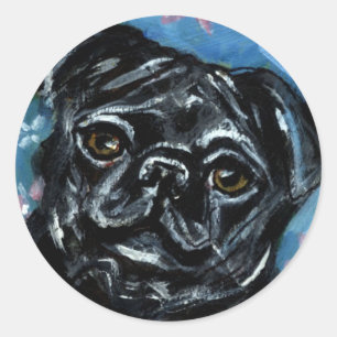 Adesivo Redondo Retrato de um Pug preto