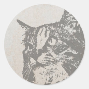 Adesivo Redondo Retrato desenhado à mão de Cat
