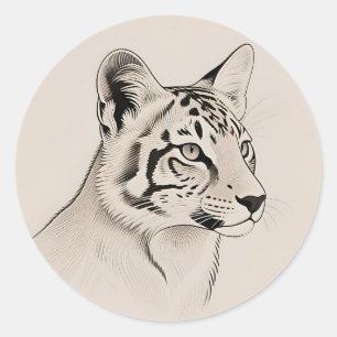 Adesivo Redondo Retrato Detalhado de Lince em Linha de Arte