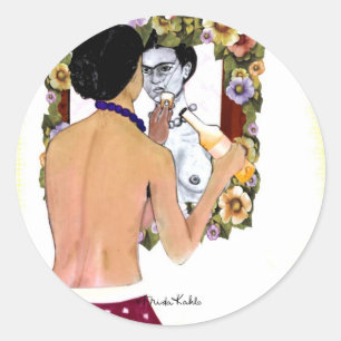 Adesivo Redondo Retrato do EL Espejo do en de Frida Kahlo