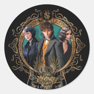 Adesivo Redondo Retrato do ouro Newt, Tina e Leta Art Deco