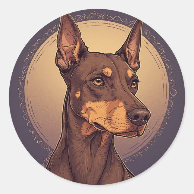 Adesivo Redondo Retrato Doberman Real (Frente)