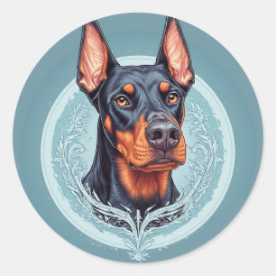 Adesivo Redondo Retrato Doberman Real