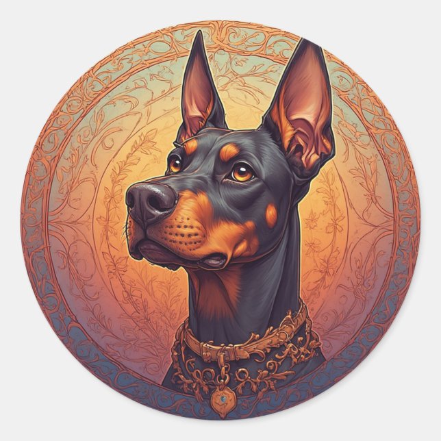 Adesivo Redondo Retrato Doberman Real (Frente)