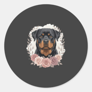 Adesivo Redondo Retrato Floral de Cachorro Rottweiler Sublimação