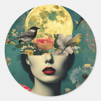 Adesivo Redondo Retrato Floral Surrealista da Lua
