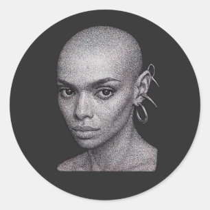 Adesivo Redondo Retrato futurista de Pointilismo Mulher Balda