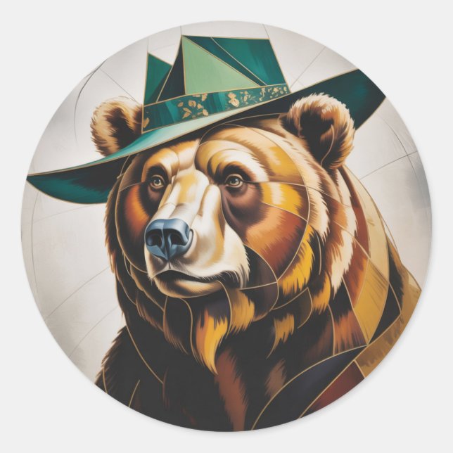 Adesivo Redondo Retrato Geométrico do Abstrato do Urso Cubista (Frente)