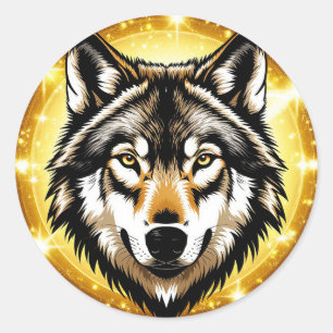 Adesivo Redondo Retrato Majestoso de Lobo Espírito Selvagem Regal 