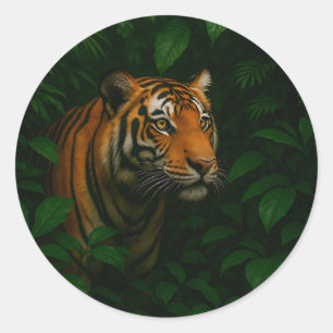 Adesivo Redondo Retrato Majestoso do Tigre de Bengala na Selva Vid