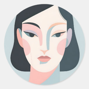 Adesivo Redondo Retrato Minimalista Geométrico de Mulher Abstrata