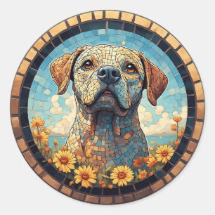 Adesivo Redondo Retrato Mosaico de Labrador em Moldura Circular de