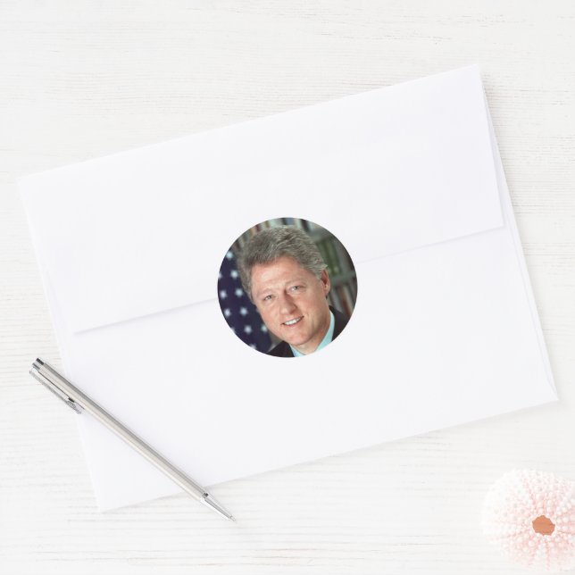 Adesivo Redondo Retrato Oficial do Presidente Bill Clinton (Envelope)