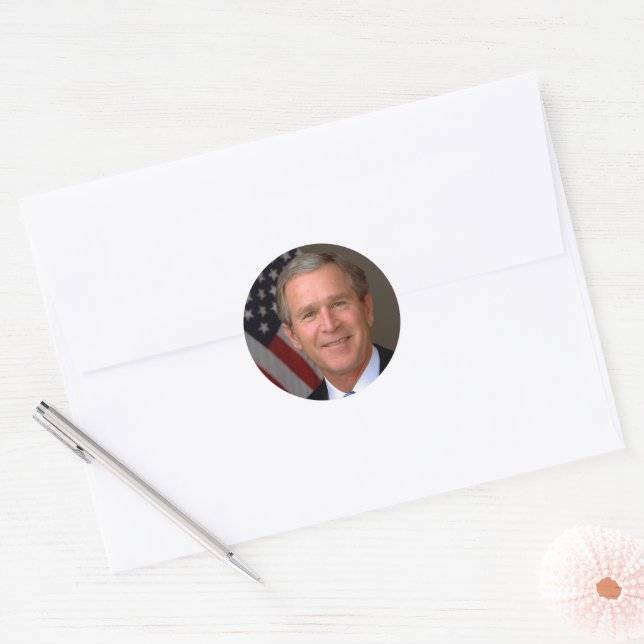Adesivo Redondo Retrato Oficial do Presidente George W Bush (Envelope)
